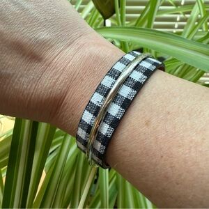 Story by DaVinci Black White Gingham Check Bracelet with Silver Metal Detail NEW